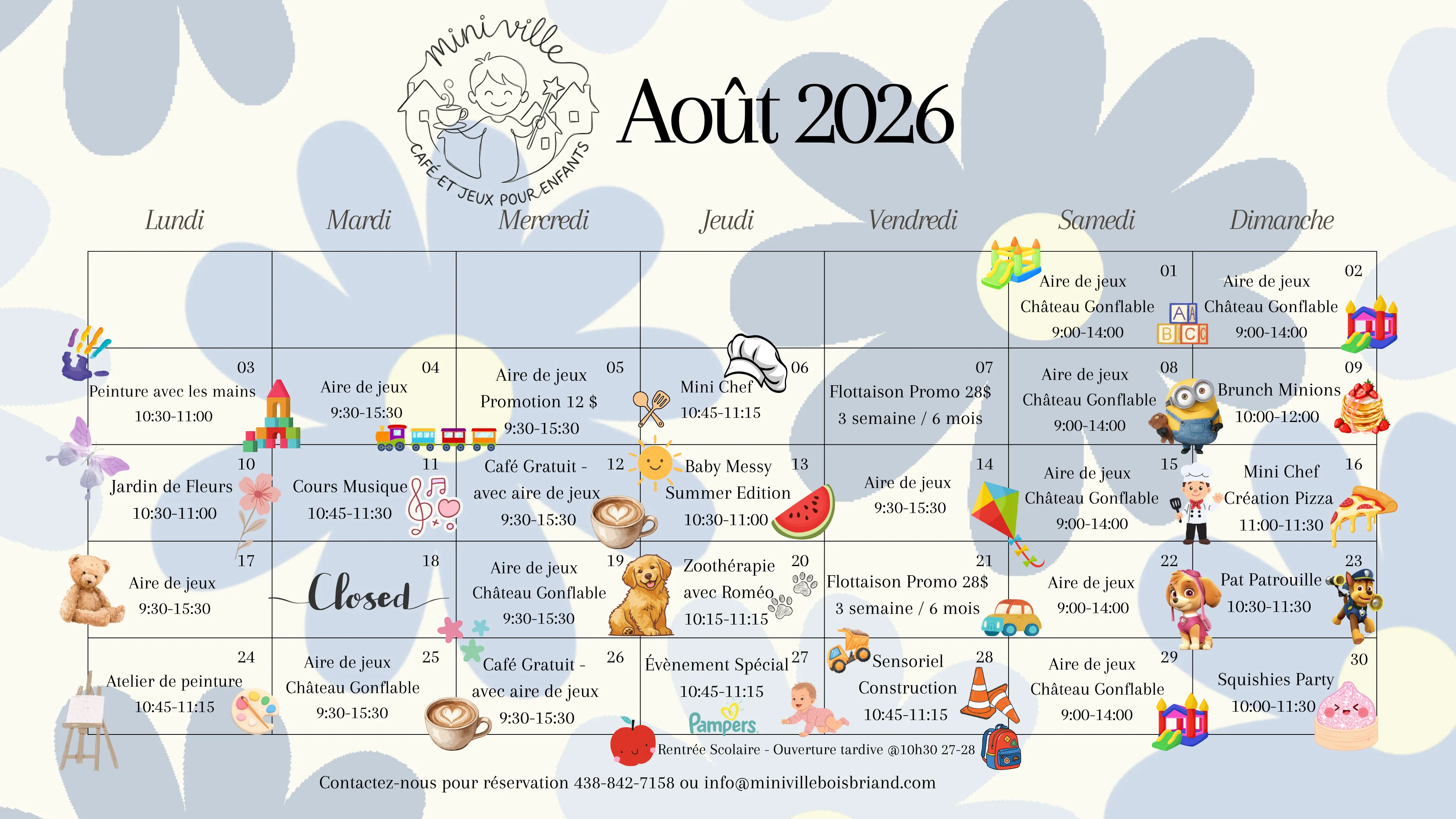 Calendrier d'activités août 2026