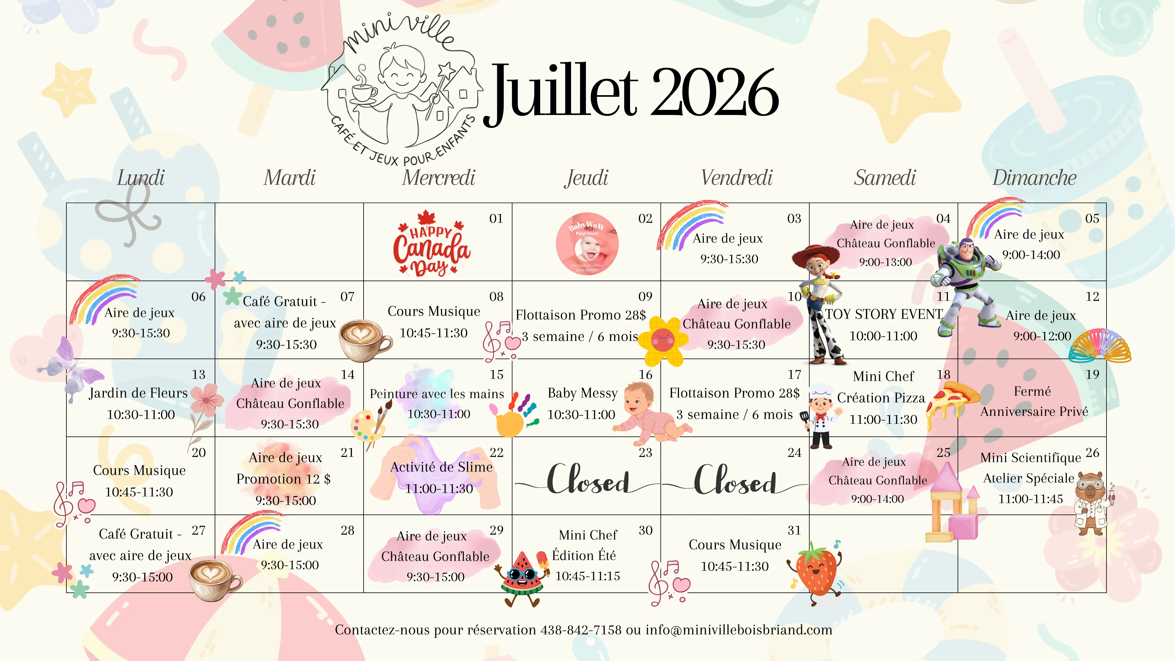 Calendrier d'activités juillet 2026