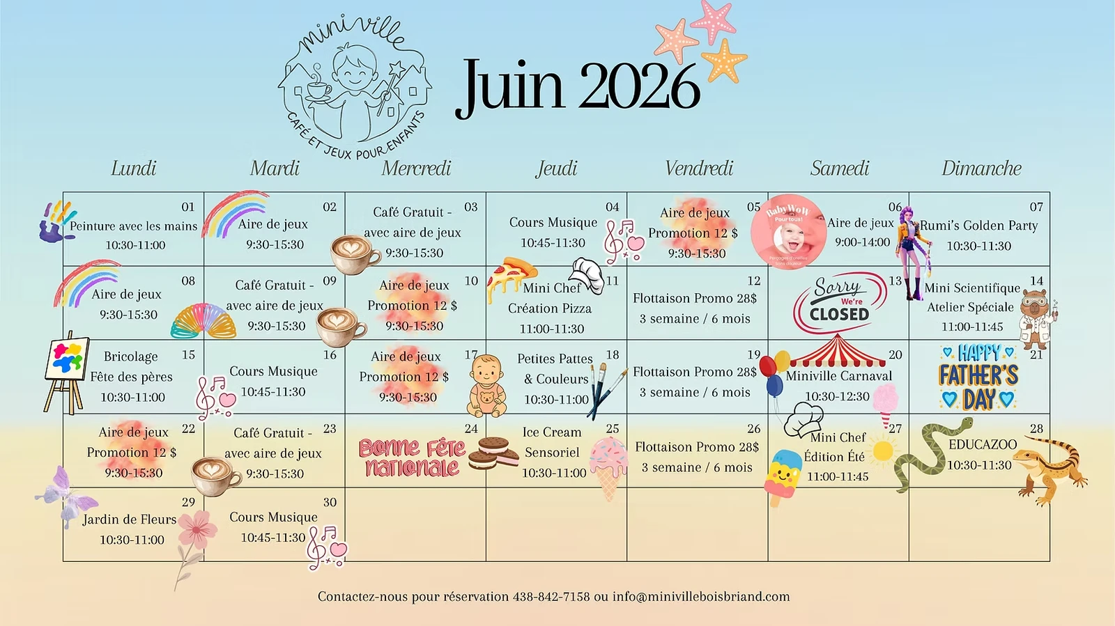 Calendrier des activités de juin 2026 à Miniville Boisbriand